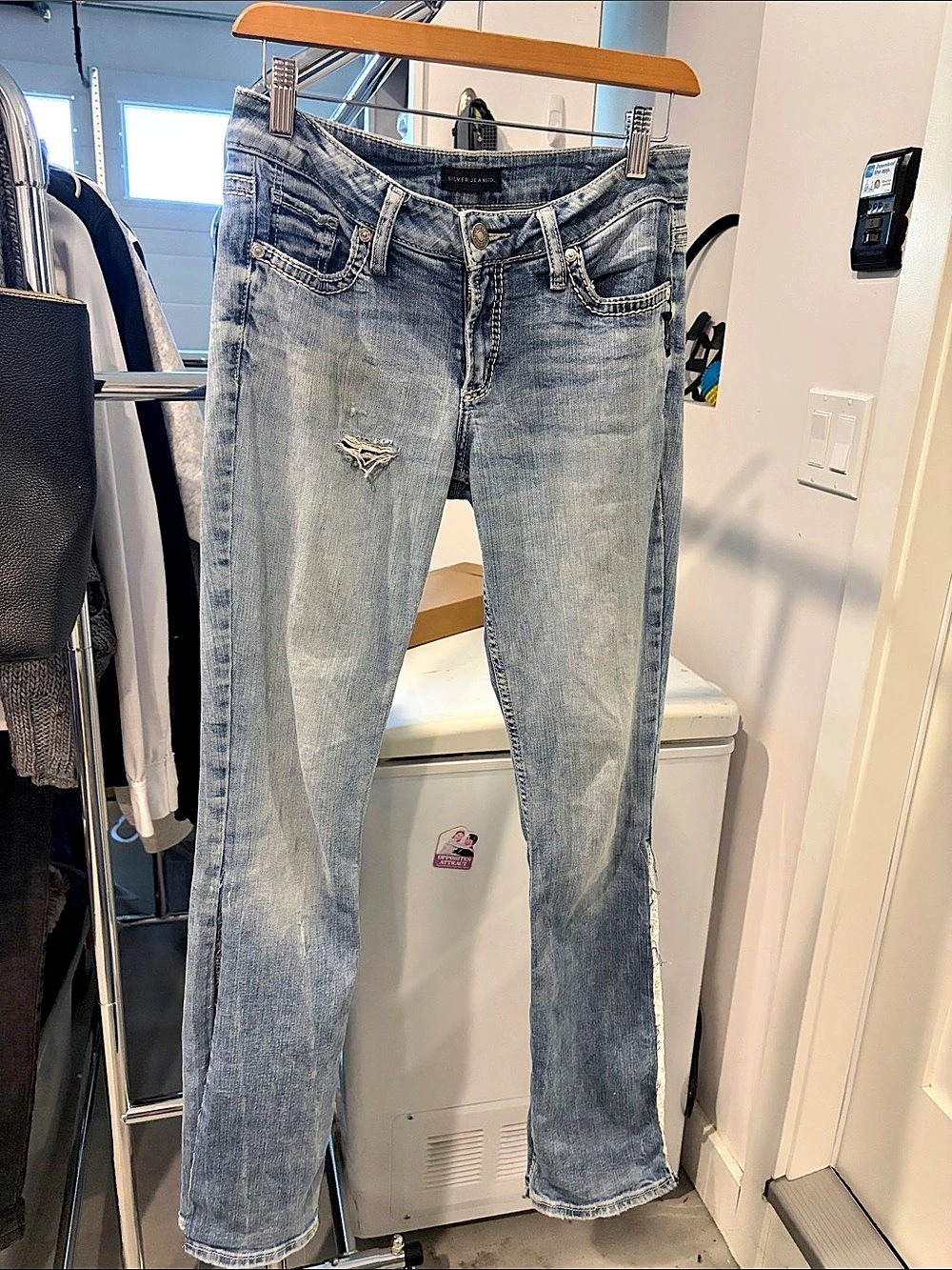 Silver Slim Boot Custom Lace Flare Jeans Blue Waist 27